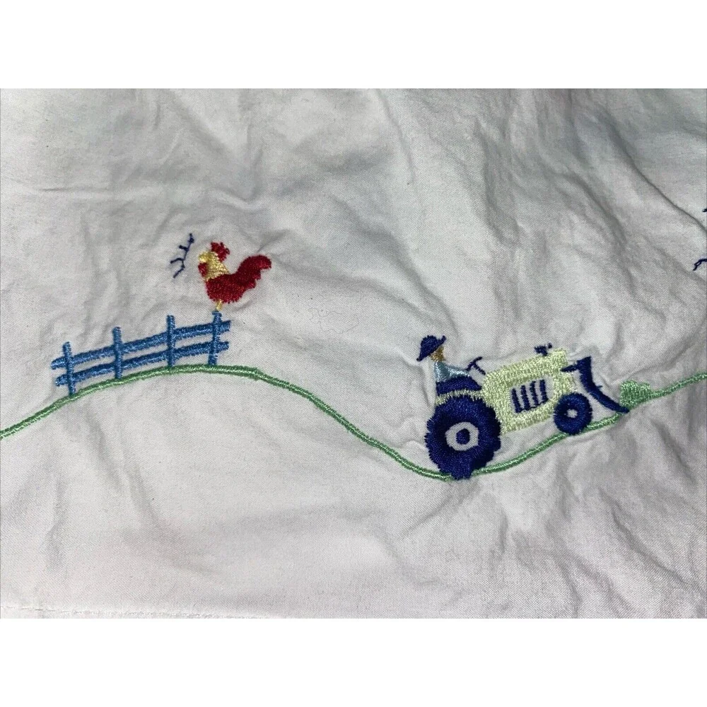 Pottery‎ Barn Kids Bed Skirt TRACTORS Farm Rooster Embroidered Twin